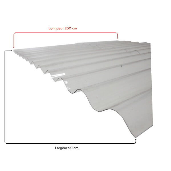 MCCOVER - Lot 5 plaques polycarbonate ondulées PO 76/18 + 5 kits de fixation Translucide, l.90 cm, L.200 cm - large