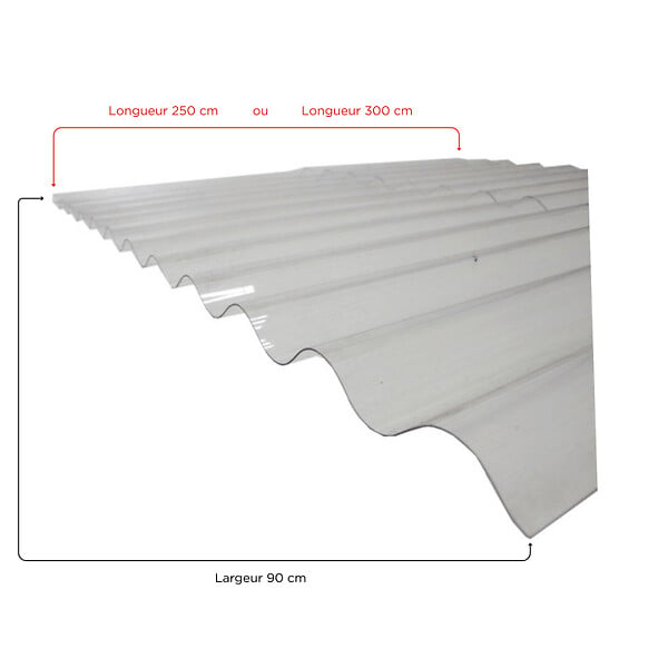 MCCOVER - Lot 5 plaques polycarbonate ondulées PO 76/18+ 6 kits de fixation Translucide, l.90 cm, L.250 cm - large