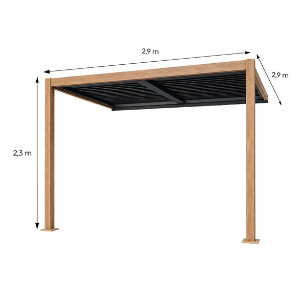 CONCEPT USINE - Pergola bioclimatique 3x3m adossée effet bois SIFNOS - large