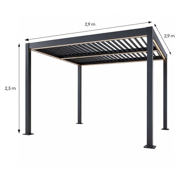 CONCEPT USINE - Pergola bioclimatique à LED 3x3m structure aluminium lames orientables CORFU - large