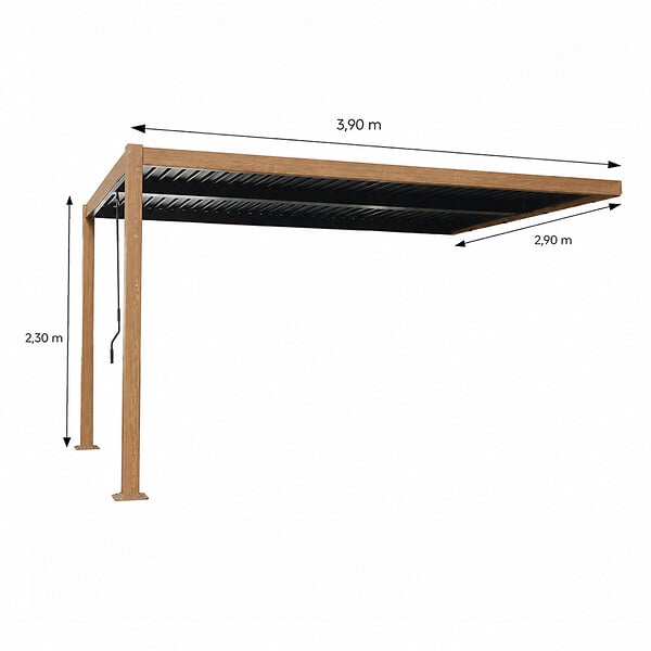CONCEPT USINE - Pergola bioclimatique 4x3m adossée effet bois SIFNOS - large