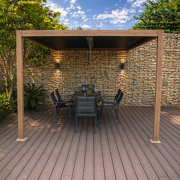 CONCEPT USINE - Pergola bioclimatique 4x3m adossée effet bois SIFNOS - large