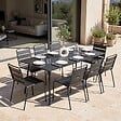 OVIALA - Ensemble table de jardin et 8 chaises en métal gris - Palavas - vignette