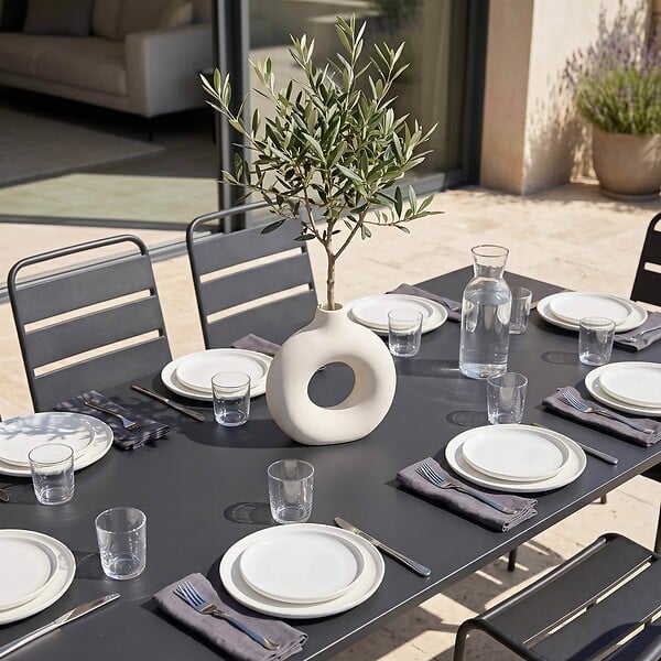 OVIALA - Ensemble table de jardin et 8 chaises en métal gris - Palavas - large