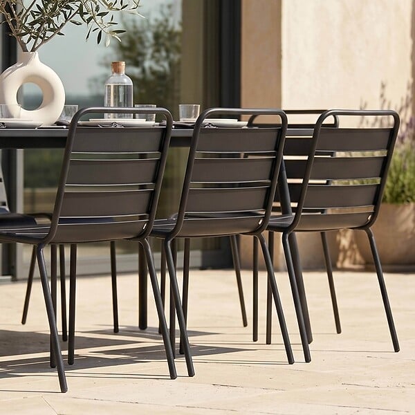 OVIALA - Ensemble table de jardin et 8 chaises en métal gris - Palavas - large