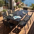 OVIALA - Ensemble table de jardin et 8 chaises en métal noir - Palavas - vignette