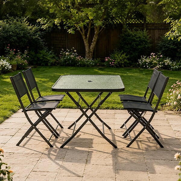 CONCEPT USINE - Ensemble table de jardin 130 cm et 4 chaises pliantes MAHON - large