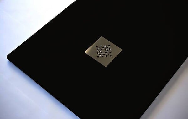 STANO - Receveur de douche 100 x 200 cm extra plat PURE en résine surface ardoisée noir Grille inox - large