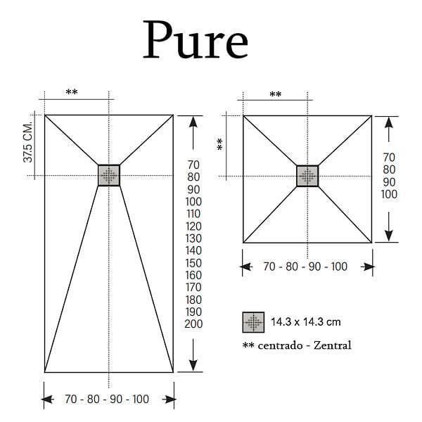 STANO - Receveur de douche 100 x 190 cm extra plat PURE en résine surface ardoisée blanc Grille blanche - large
