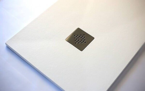 STANO - Receveur de douche 80 x 130 cm extra plat PURE en résine surface ardoisée blanc Grille inox - large