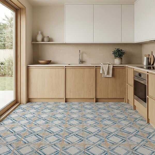 RO'MA NATURE - Carrelage Vintage effet Carreau ciment Bleu Numantia 45x45x0,95 cm Orlena - Sol et mur intérieur (vendu par carton de 1 m²) - large