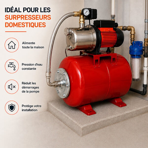 GT MARKET - Réservoir pression à vessie horizontal - 24 litres - large
