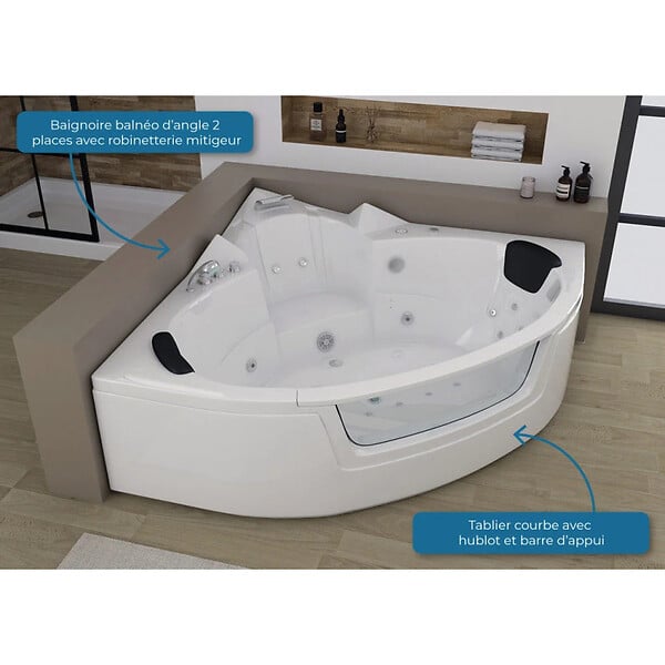 DISTRIBAIN - Baignoire balnéo d'angle 2 places Manhattan-S 26 jets Whirlpool - large