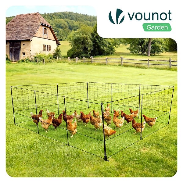VOUNOT - Kit cloture filet a poules PE avec piquets 30m vert - large