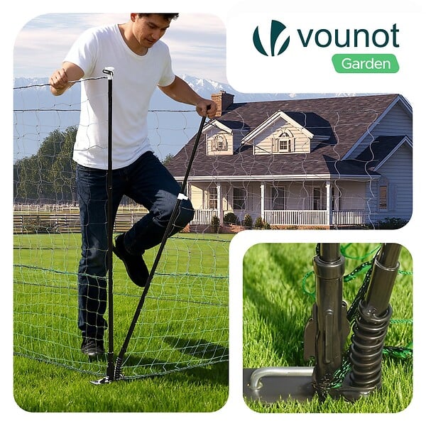 VOUNOT - Kit cloture filet a poules PE avec piquets 12m vert - large