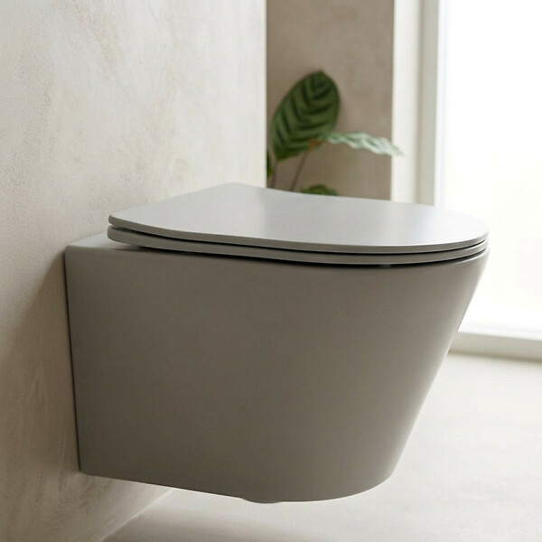 SWISS AQUA TECHNOLOGIES - WC suspendu Infinitio gris mat sans bride et fixations invisibles + abattant frein de chute (GreyInfinitio) - large