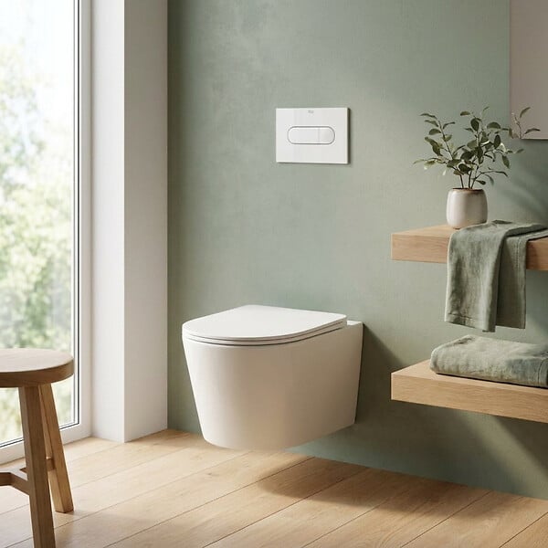 CERAMIA - Vortex rimless WC suspendu 53,5 cm sans bride avec abattant SoftClose, effet Vortex, blanc brillant (CE142010RTORP) - large