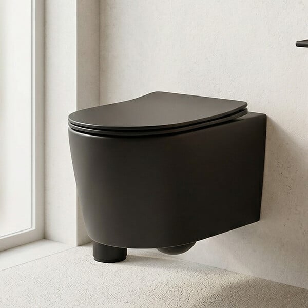 SWISS AQUA TECHNOLOGIES - WC suspendu sans bride et fixations invisibles + abattant frein de chute, Noir mat (SATBRE010RREXPBKM) - large