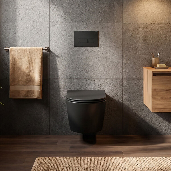 SWISS AQUA TECHNOLOGIES - WC suspendu Infinitio noir mat sans bride et fixations invisibles + abattant frein de chute (BlackInfinitio) - large