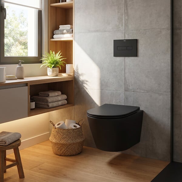 SWISS AQUA TECHNOLOGIES - WC suspendu Infinitio noir mat sans bride et fixations invisibles + abattant frein de chute (BlackInfinitio) - large