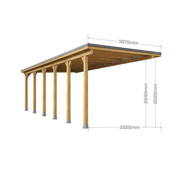 DIRECT-ABRIS - Carport Adosse Bois RIVERSIDE - 1 Voiture - 363 x 858 - Abris Voiture - Feutre Bitumeux sur les Voliges - Bandeau de Finition - Toit Plat - large