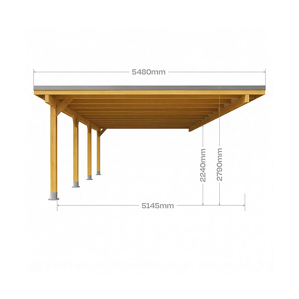 DIRECT-ABRIS - Carport Adosse Bois RIVERSIDE - 2 Voitures - 548 x 550 - Abris Voiture - Feutre Bitumeux sur les Voliges - Bandeau de Finition - Toit Plat - large