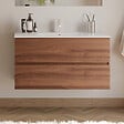 COSYNEO - Meuble de salle de bain 100cm simple vasque - 2 tiroirs - sans miroir - noyer (bois foncé) - IDA - vignette