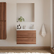 COSYNEO - Meuble de salle de bain 60cm simple vasque - 2 tiroirs - noyer (bois foncé) - IDA - vignette