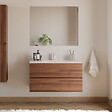 COSYNEO - Meuble de salle de bain 90cm simple vasque - 2 tiroirs - noyer (bois foncé) - IDA - vignette