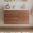 COSYNEO - Meuble de salle de bain 90cm simple vasque - 2 tiroirs - noyer (bois foncé) - IDA - vignette