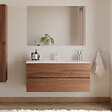 COSYNEO - Meuble de salle de bain 120cm simple vasque - 2 tiroirs - noyer (bois foncé) - IDA - vignette