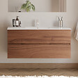 COSYNEO - Meuble de salle de bain 120cm simple vasque - 2 tiroirs - noyer (bois foncé) - IDA - vignette