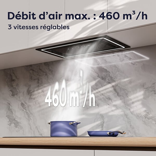 CIARRA - CIARRA hotte aspirante encastrable 52cm groupe filtrant 450m3/h 3 vitesses tactile et geste commande recyclage ou évacuation CD5931CB - large