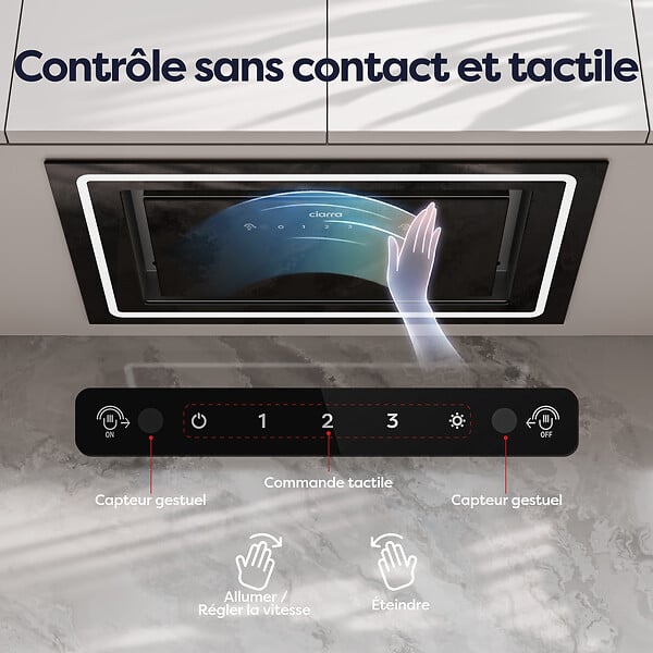 CIARRA - CIARRA hotte aspirante encastrable 52cm groupe filtrant 450m3/h 3 vitesses tactile et geste commande recyclage ou évacuation CD5931CB - large