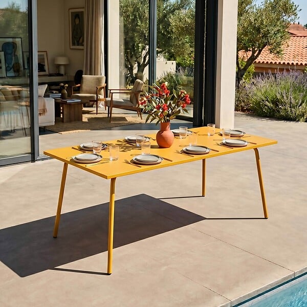 OVIALA - Table de jardin rectangulaire en métal 8 places 180 cm jaune  - Palavas - large