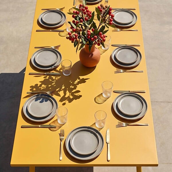 OVIALA - Table de jardin rectangulaire en métal 8 places 180 cm jaune  - Palavas - large