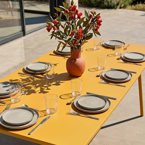 OVIALA - Table de jardin rectangulaire en métal 8 places 180 cm jaune  - Palavas - large