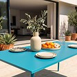 OVIALA - Table de jardin rectangulaire en métal 8 places 180 cm bleu - Palavas - vignette