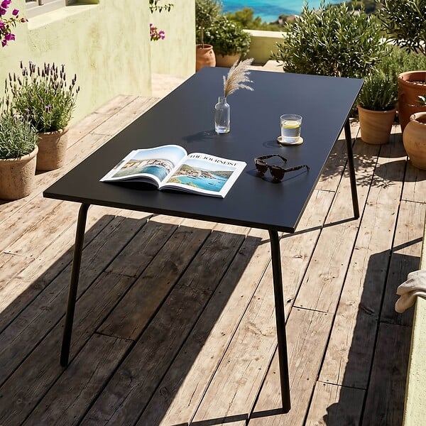 OVIALA - Table de jardin rectangulaire en acier 8 places 180 cm noir - Palavas - large