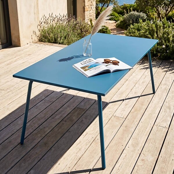 OVIALA - Table de jardin ractangulaire en métal 8 places 180 cm bleu pacific - Palavas - large