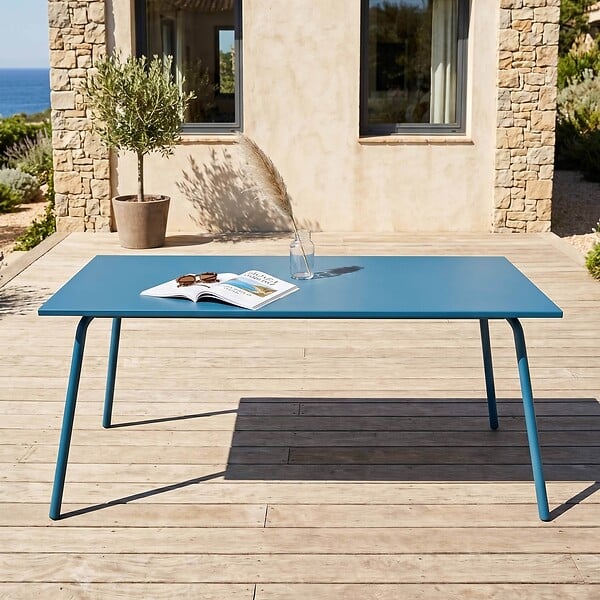 OVIALA - Table de jardin ractangulaire en métal 8 places 180 cm bleu pacific - Palavas - large
