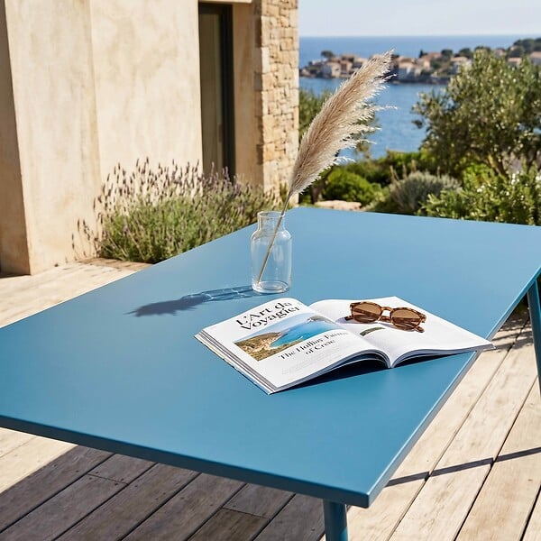 OVIALA - Table de jardin ractangulaire en métal 8 places 180 cm bleu pacific - Palavas - large