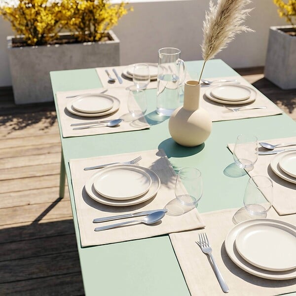OVIALA - Table de jardin rectangulaire en métal 8 places 180 cm vert sauge - Palavas - large