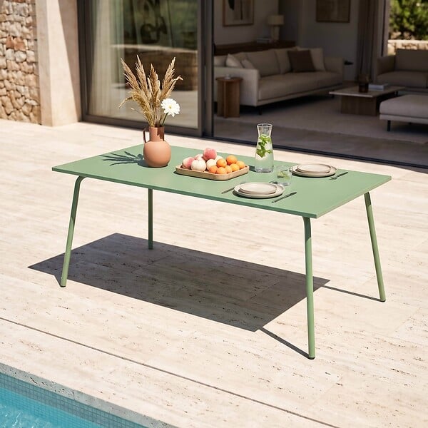 OVIALA - Table de jardin rectangulaire en métal 8 places 180 cm vert cactus - Palavas - large