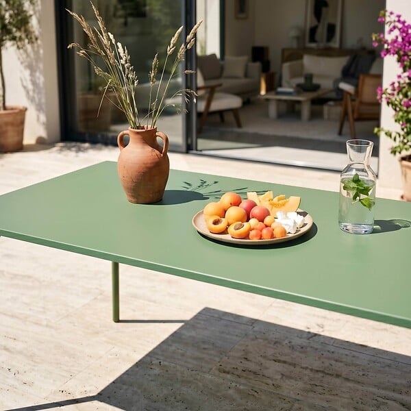 OVIALA - Table de jardin rectangulaire en métal 8 places 180 cm vert cactus - Palavas - large