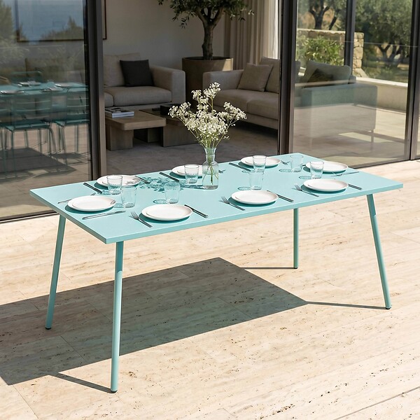 OVIALA - Table de jardin rectangulaire en métal 8 places 180 cm turquoise - Palavas - large