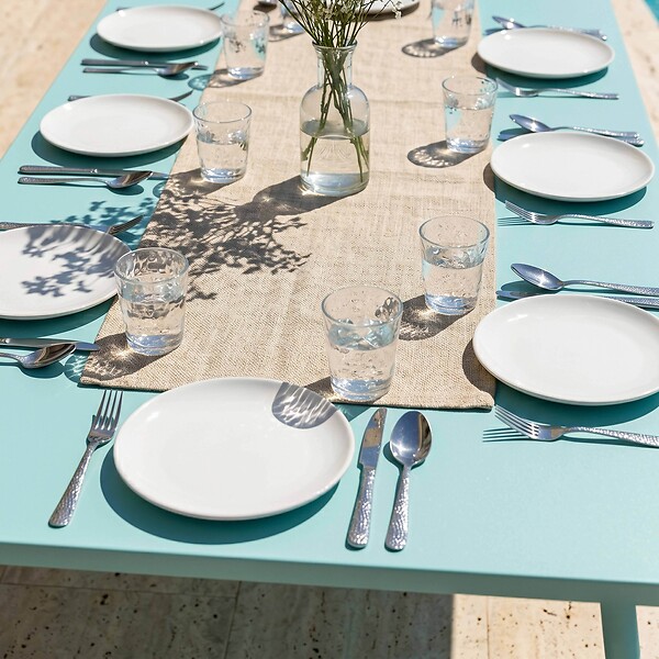 OVIALA - Table de jardin rectangulaire en métal 8 places 180 cm turquoise - Palavas - large