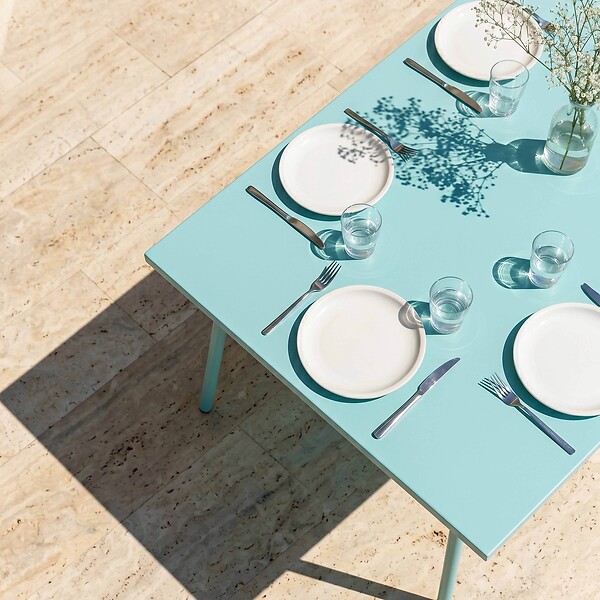 OVIALA - Table de jardin rectangulaire en métal 8 places 180 cm turquoise - Palavas - large