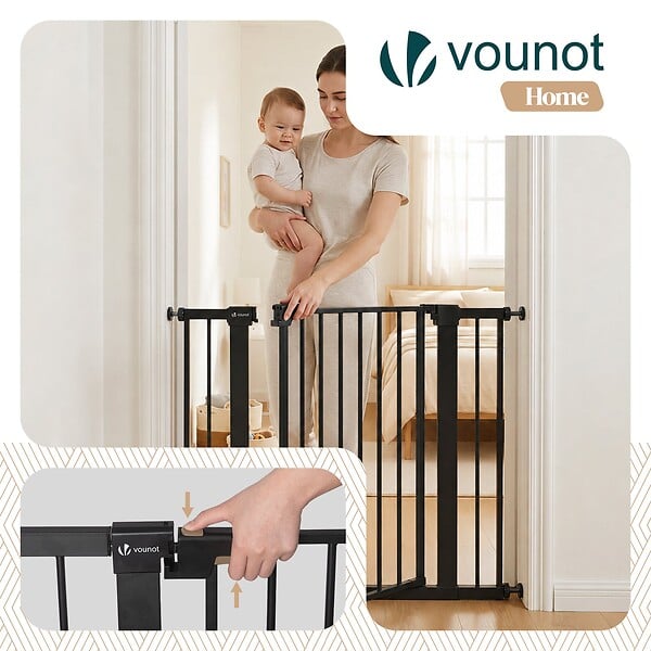 VOUNOT - Barriere de securite a pression sans percage Largeur 103-110cm Metal noir - large