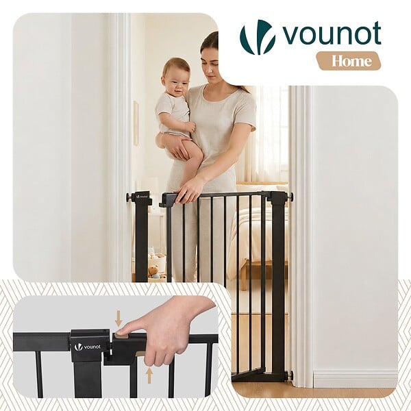 VOUNOT - Barriere de securite a pression sans percage Largeur 75-82cm Metal noir - large